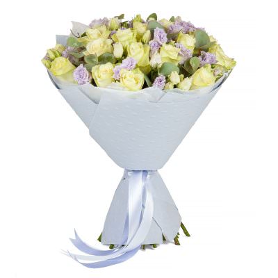 Букет из роз и эустомы «Праздничная гармония»