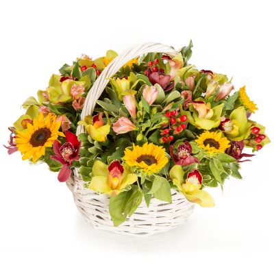 Цветы в корзине «Яркое вдохновение»