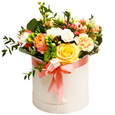 Шляпная коробка с цветами «Закатный шарм»